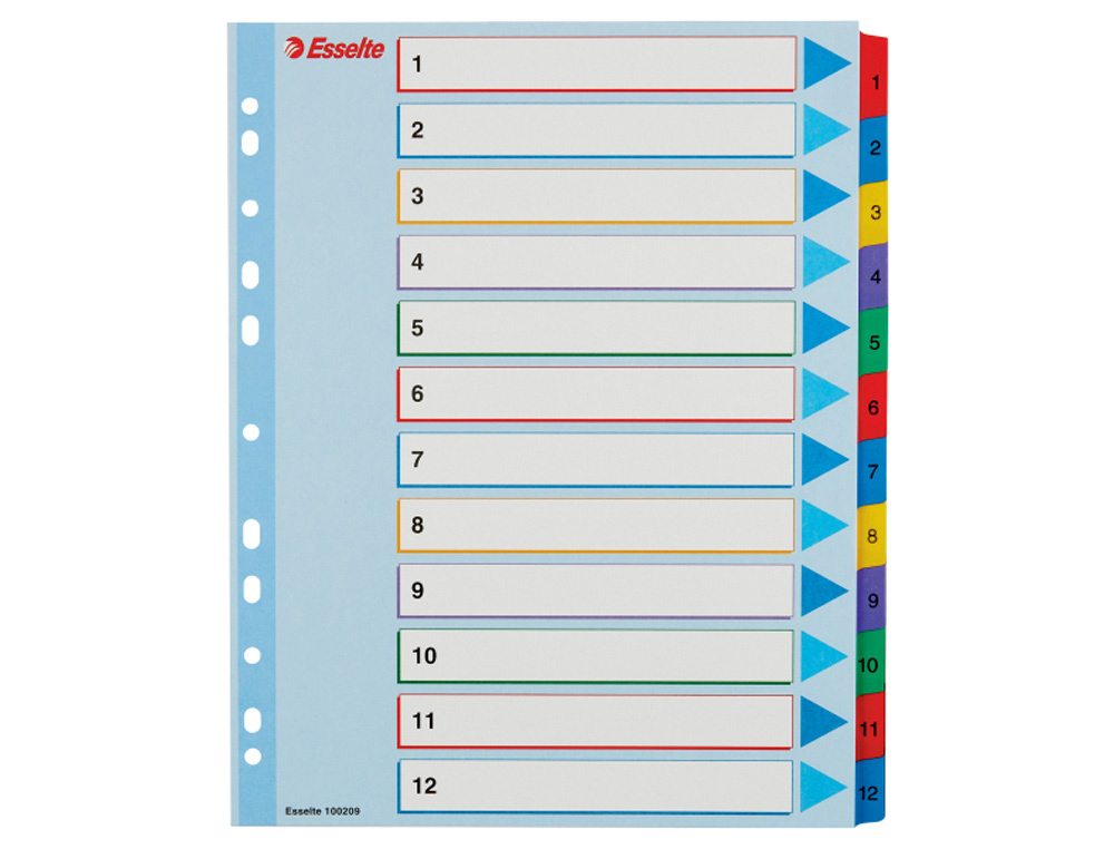 SEPARADOR NUMERICO ESSELTE CARTULINA BORRA Y ESCRIBE 1-12 JUEGO DE 12 SEPARADORES DIN A4 MULTITALADRO