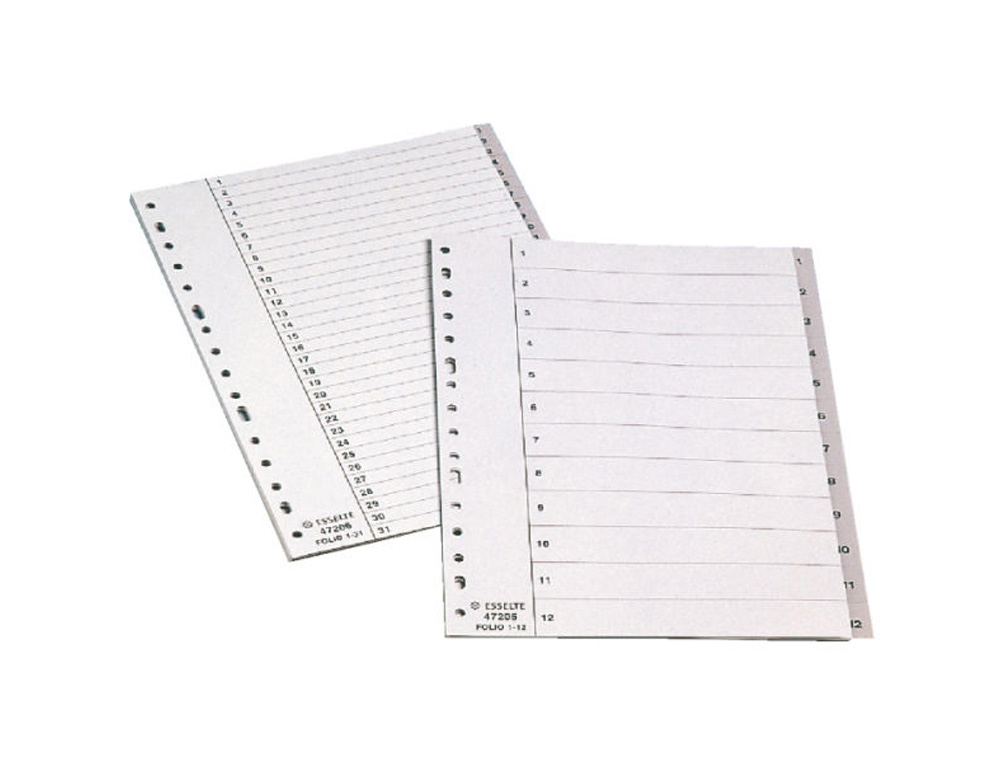 SEPARADOR NUMERICO ESSELTE CARTULINA 1-31 JUEGO DE 31 SEPARADORES POLIPROPILENO FOLIO MULTITALADRO COLOR GRIS
