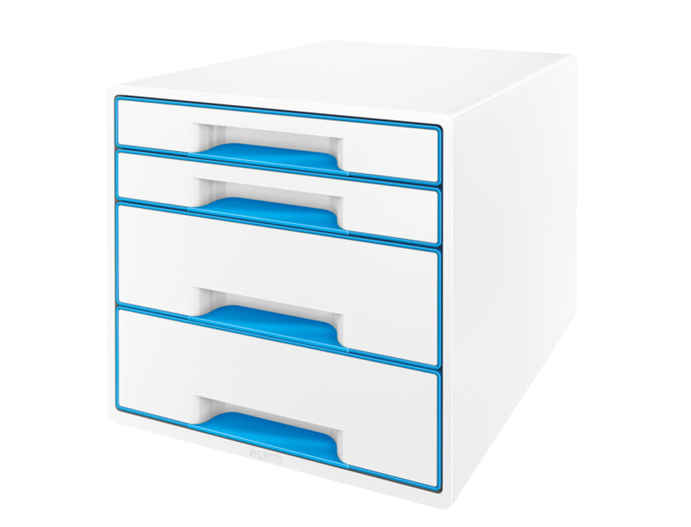 FICHERO CAJONES SOBREMESA LEITZ WOW DESK CUBE 4 CAJONES COLOR AZUL/BLANCO 287X270X363 MM