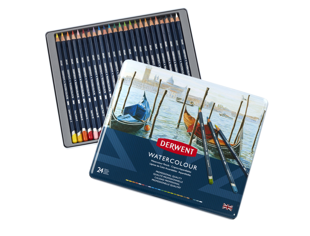 LAPICES DE COLORES DERWENT WATERCOLOUR CAJA METALICA 24 UNIDADES COLORES SURTIDOS