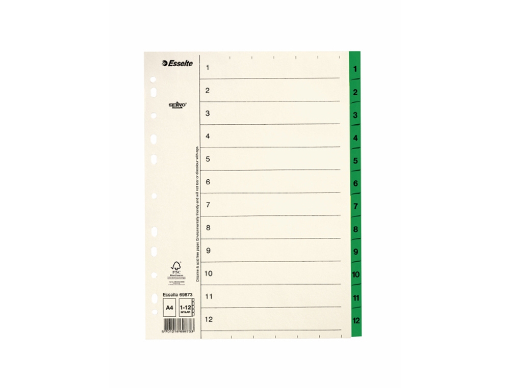 SEPARADOR ESSELTE NUMERICO 1-10 PAPEL MYLAR BEIGE CARTULINA DIN A4 MULTITALADRO