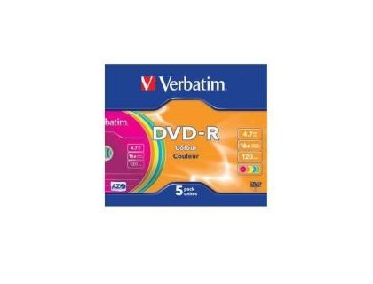 DVD-R VERBATIM CAPACIDAD 4,7 GB VELOCIDAD 16X CAJA SLIM COLOR PACK 5 UNIDADES