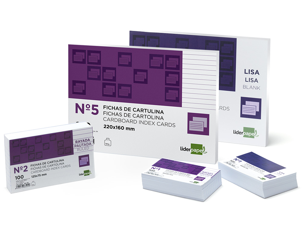 FICHA LIDERPAPEL LISA N4 125X200MM 180GR PAQUETE DE 100 UNIDADES