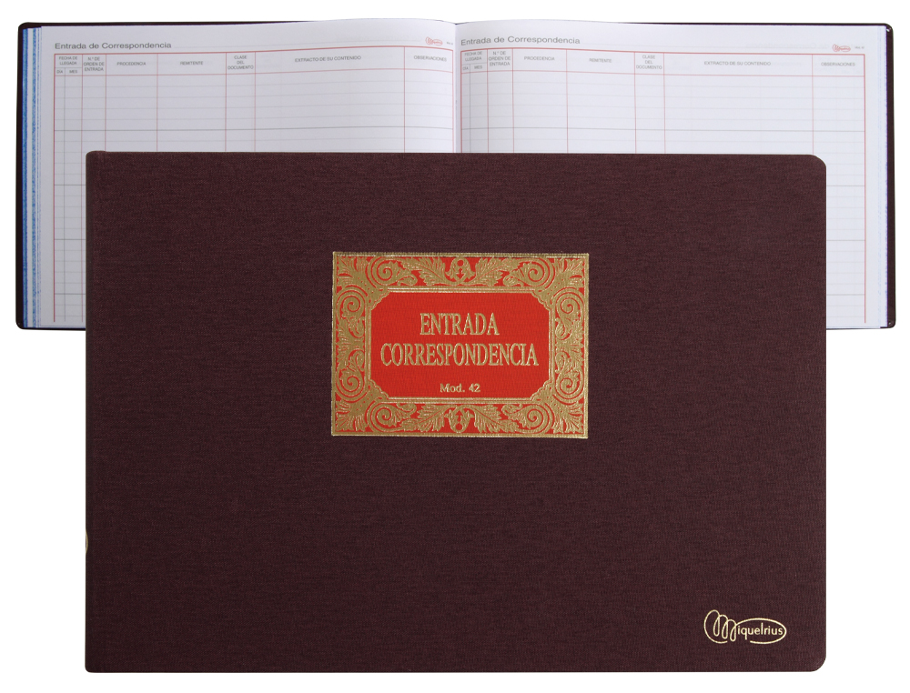 LIBRO MIQUELRIUS N.42 FOLIO APAISADO 100 HOJAS ENTRADA DE CORRESPONDENCIA