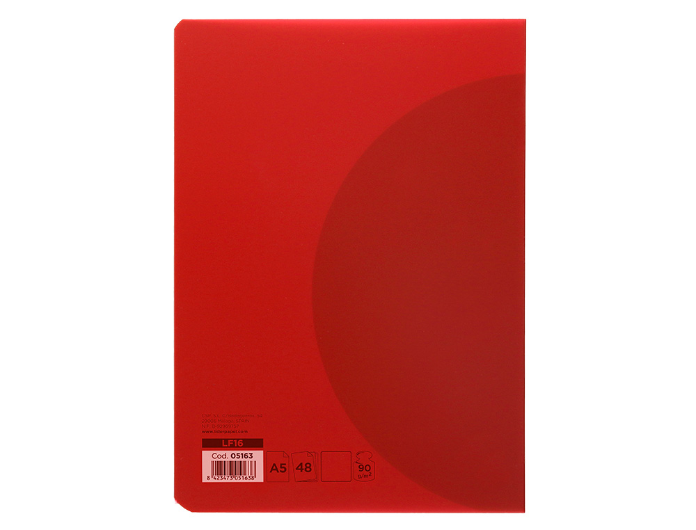 LIBRETA LIDERPAPEL 360 TAPA DE PLASTICO A5 48 HOJAS 90GR LISA SIN MARGEN COLORES SURTIDOS