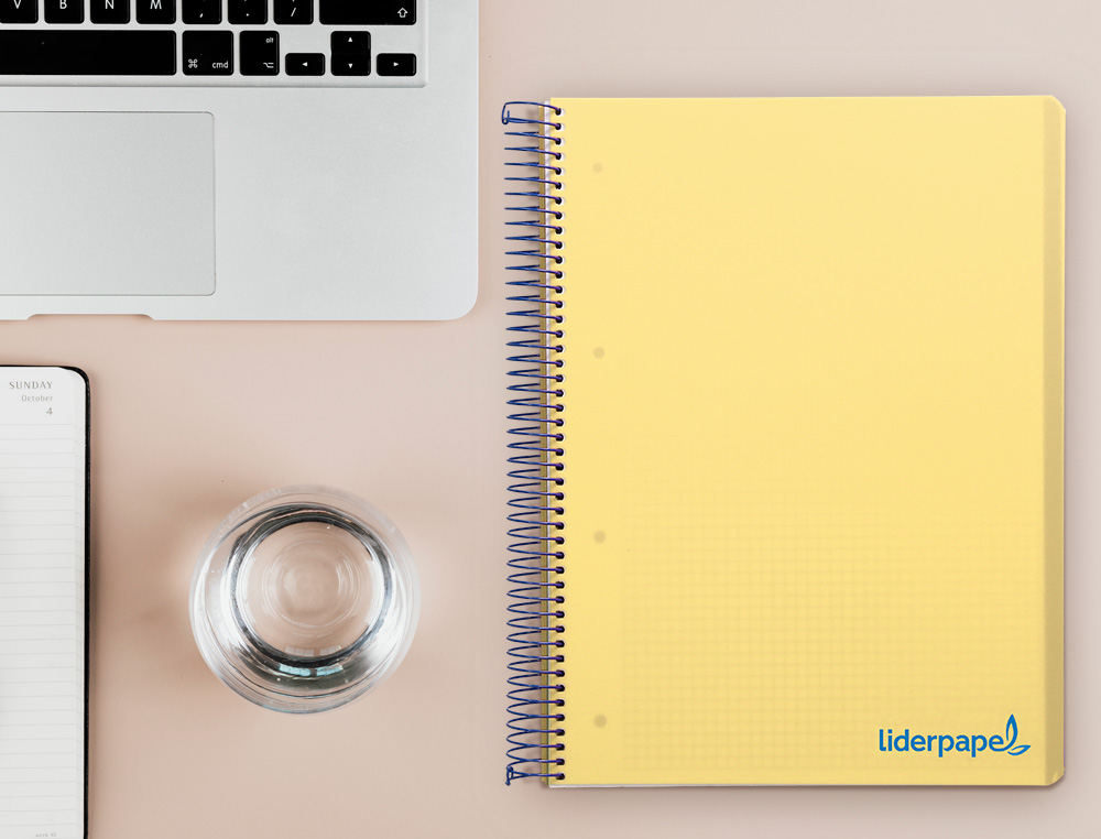 CUADERNO ESPIRAL LIDERPAPEL A4 MICRO WONDER TAPA PLASTICO 120H 90GR CUADRO 5MM 5 BANDA 4 TALADROS COLOR AMARILLO