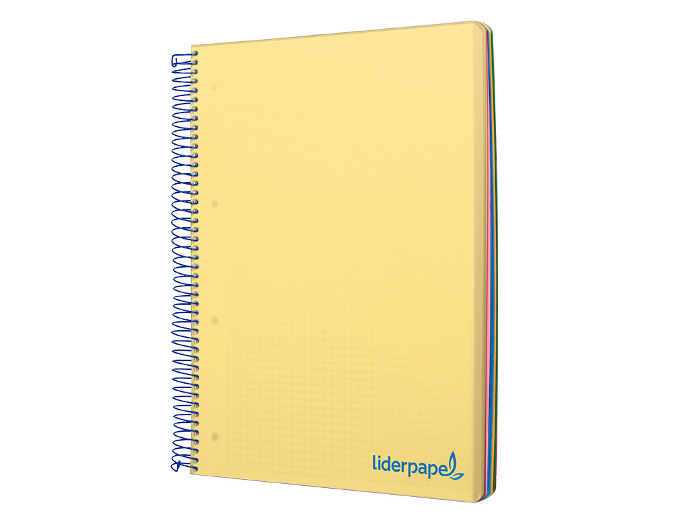CUADERNO ESPIRAL LIDERPAPEL A4 MICRO WONDER TAPA PLASTICO 120H 90GR CUADRO 5MM 5 BANDA 4 TALADROS COLOR AMARILLO