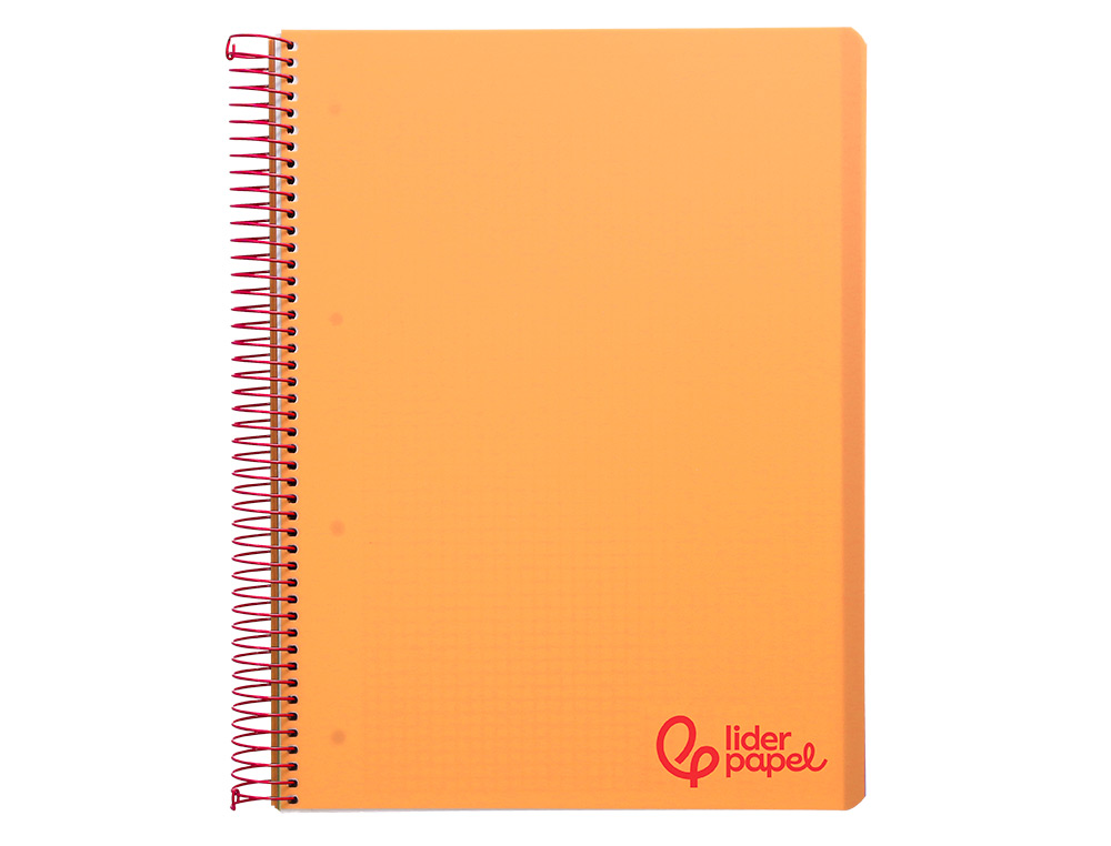 CUADERNO ESPIRAL LIDERPAPEL A4 MICRO WONDER TAPA PLASTICO 120H 90GR CUADRO 5MM 5 BANDA 4 TALADROS COLOR NARANJA