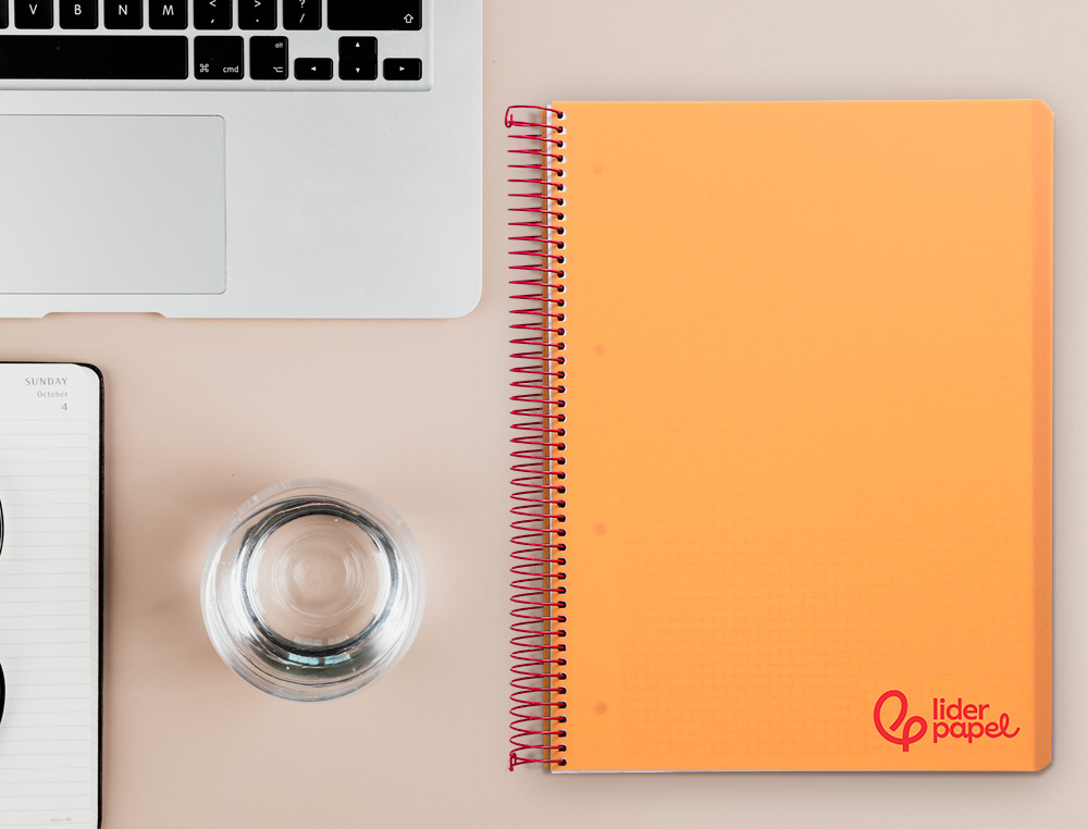 CUADERNO ESPIRAL LIDERPAPEL A4 MICRO WONDER TAPA PLASTICO 120H 90GR CUADRO 5MM 5 BANDA 4 TALADROS COLOR NARANJA