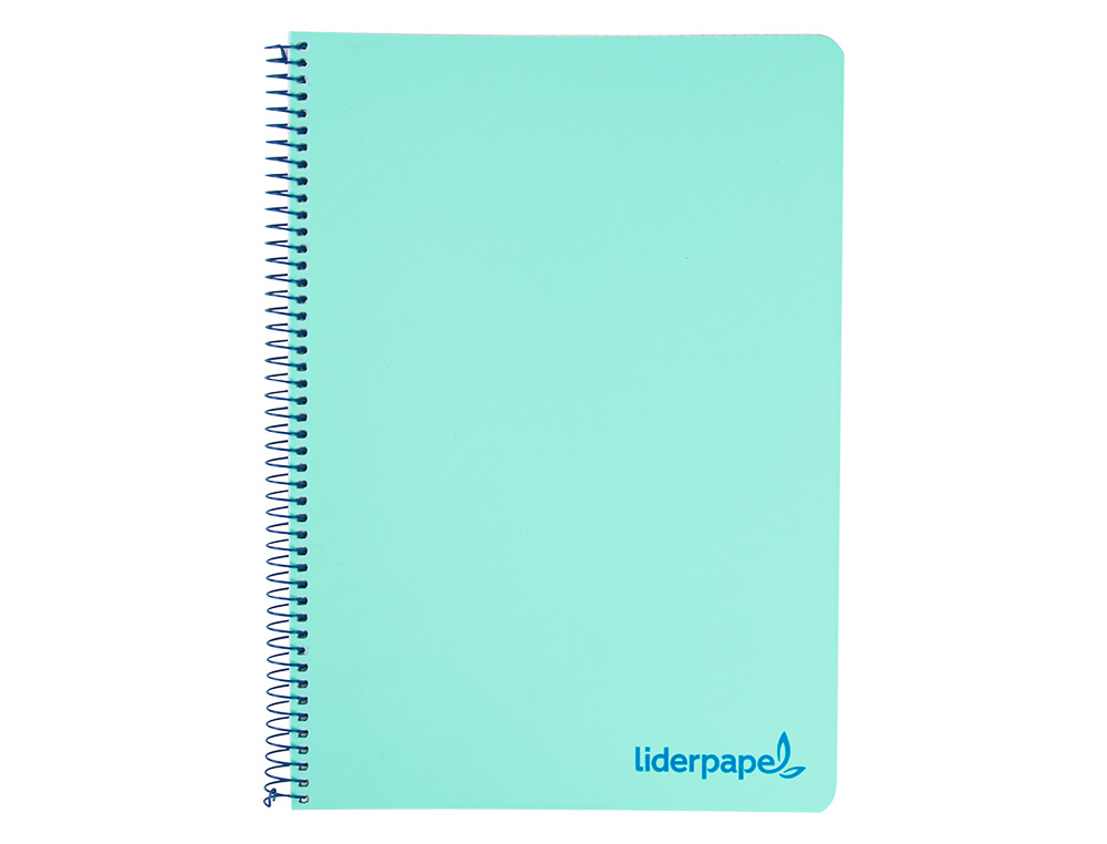 CUADERNO ESPIRAL LIDERPAPEL A4 WONDER TAPA PLASTICO 80H 90GR CUADRO 4MM CON MARGEN COLOR VERDE PASTEL