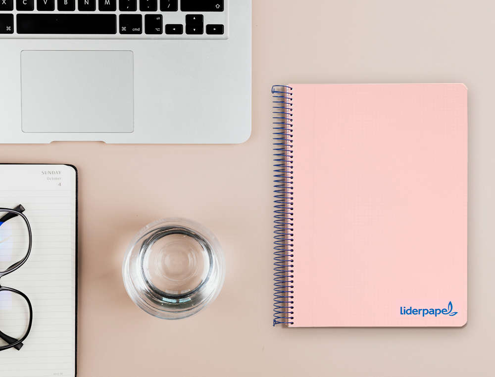CUADERNO ESPIRAL LIDERPAPEL A5 MICRO WONDER TAPA PLASTICO 120H 90G CUADRO 5MM 5 BANDAS 6 TALADROS COLOR ROSA
