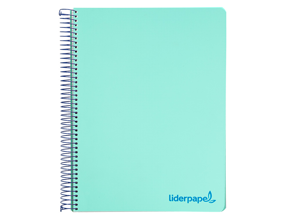 CUADERNO ESPIRAL LIDERPAPEL A5 MICRO WONDER TAPA PLASTICO 120H 90GR CUADRO 5MM 5 BANDAS 6 TALADRO COLOR VERDE TURQUESA