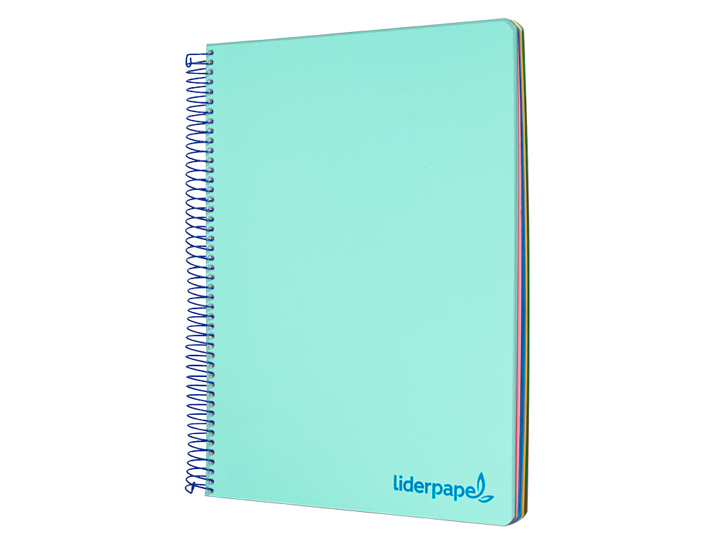 CUADERNO ESPIRAL LIDERPAPEL A5 MICRO WONDER TAPA PLASTICO 120H 90GR CUADRO 5MM 5 BANDAS 6 TALADRO COLOR VERDE TURQUESA