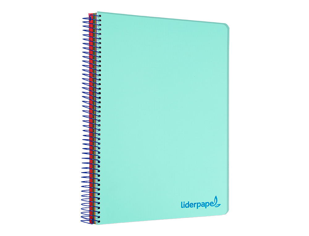 CUADERNO ESPIRAL LIDERPAPEL A5 MICRO WONDER TAPA PLASTICO 120H 90GR CUADRO 5MM 5 BANDAS 6 TALADRO COLOR VERDE TURQUESA