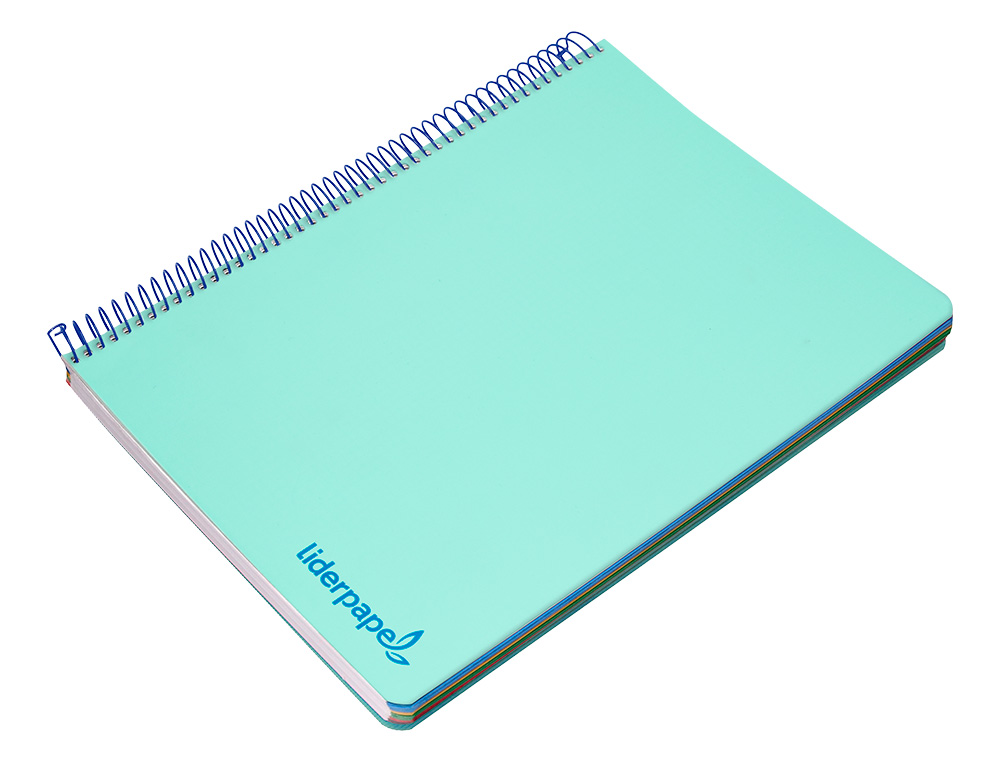 CUADERNO ESPIRAL LIDERPAPEL A5 MICRO WONDER TAPA PLASTICO 120H 90GR CUADRO 5MM 5 BANDAS 6 TALADRO COLOR VERDE TURQUESA