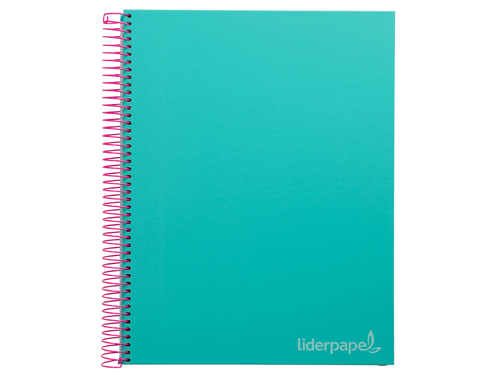 CUADERNO ESPIRAL LIDERPAPEL A4 MICRO JOLLY TAPA FORRADA 140H 75GR CUADRO 5MM 5 BANDAS 4 TALADROS COLOR TURQUESA