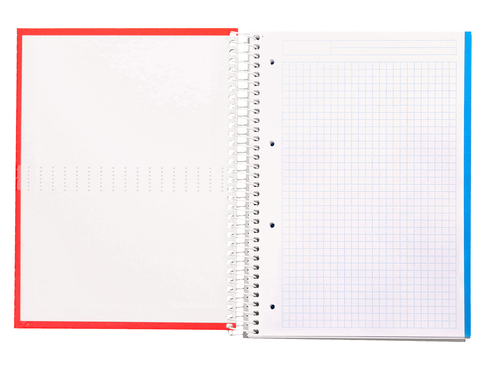 CUADERNO ESPIRAL LIDERPAPEL A4 MICRO CRAFTY TAPA FORRADA 120H 90GR CUADRO 5MM 5 BANDAS 4 COLORES COLOR ROJO
