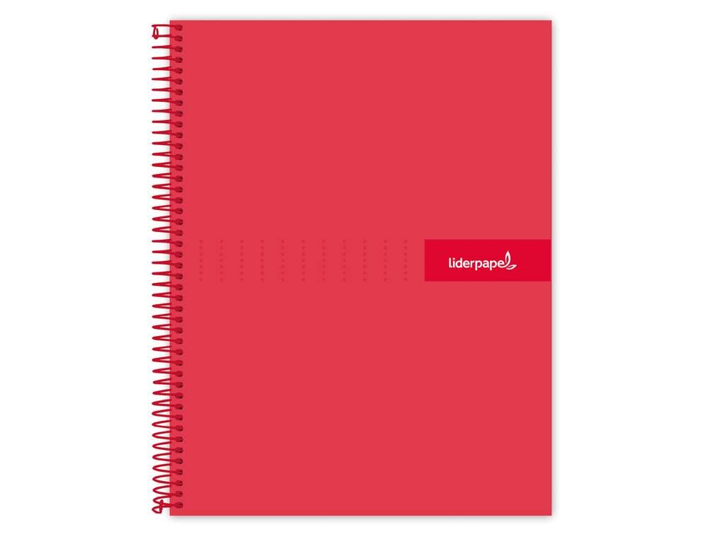 CUADERNO ESPIRAL LIDERPAPEL A4 MICRO CRAFTY TAPA FORRADA 120H 90GR CUADRO 5MM 5 BANDAS 4 COLORES COLOR ROJO