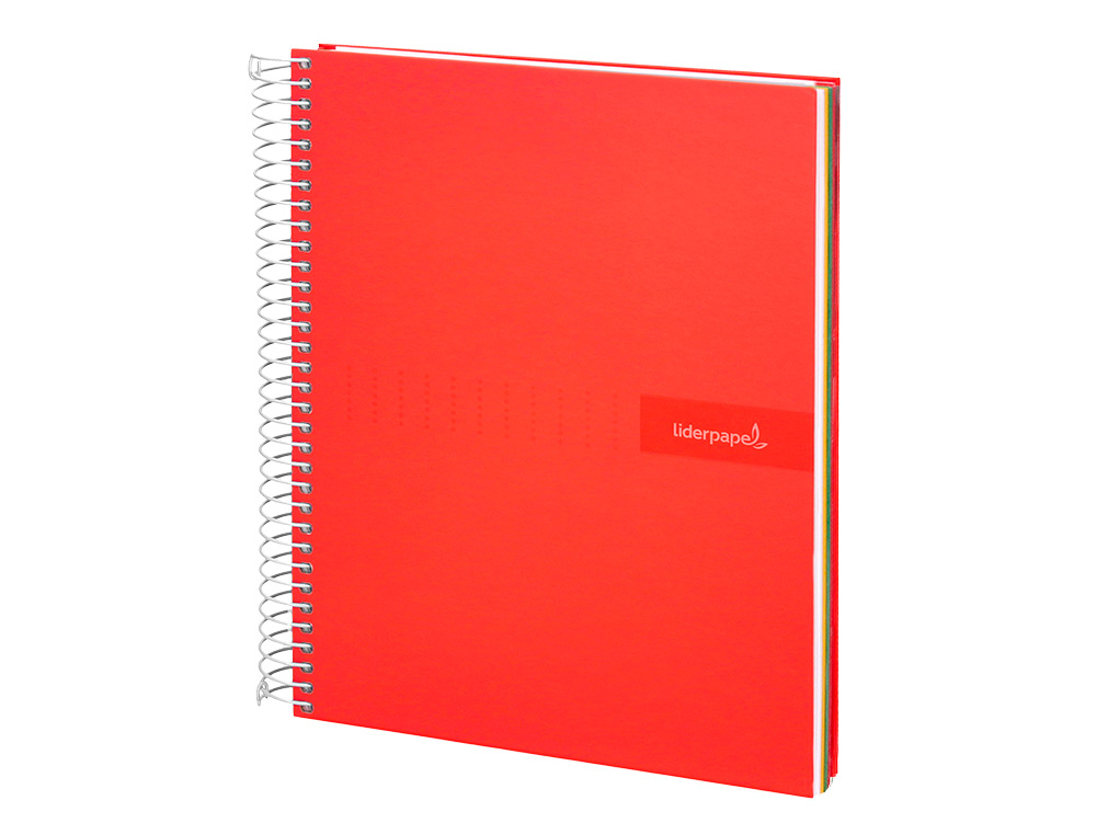 CUADERNO ESPIRAL LIDERPAPEL A4 MICRO CRAFTY TAPA FORRADA 120H 90GR CUADRO 5MM 5 BANDAS 4 COLORES COLOR ROJO