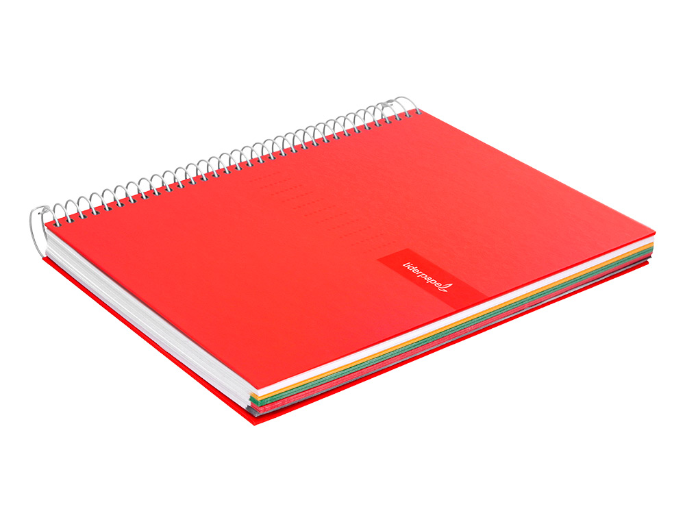 CUADERNO ESPIRAL LIDERPAPEL A4 MICRO CRAFTY TAPA FORRADA 120H 90GR CUADRO 5MM 5 BANDAS 4 COLORES COLOR ROJO