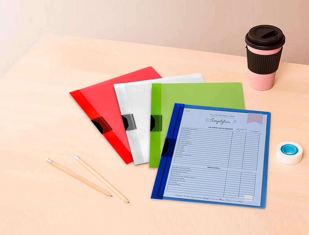 CARPETA LIDERPAPEL DOSSIER PINZA LATERAL POLIPROPILENO DIN A4 AZUL TRANSLUCIDO 60 HOJAS PINZA DESLIZANTE