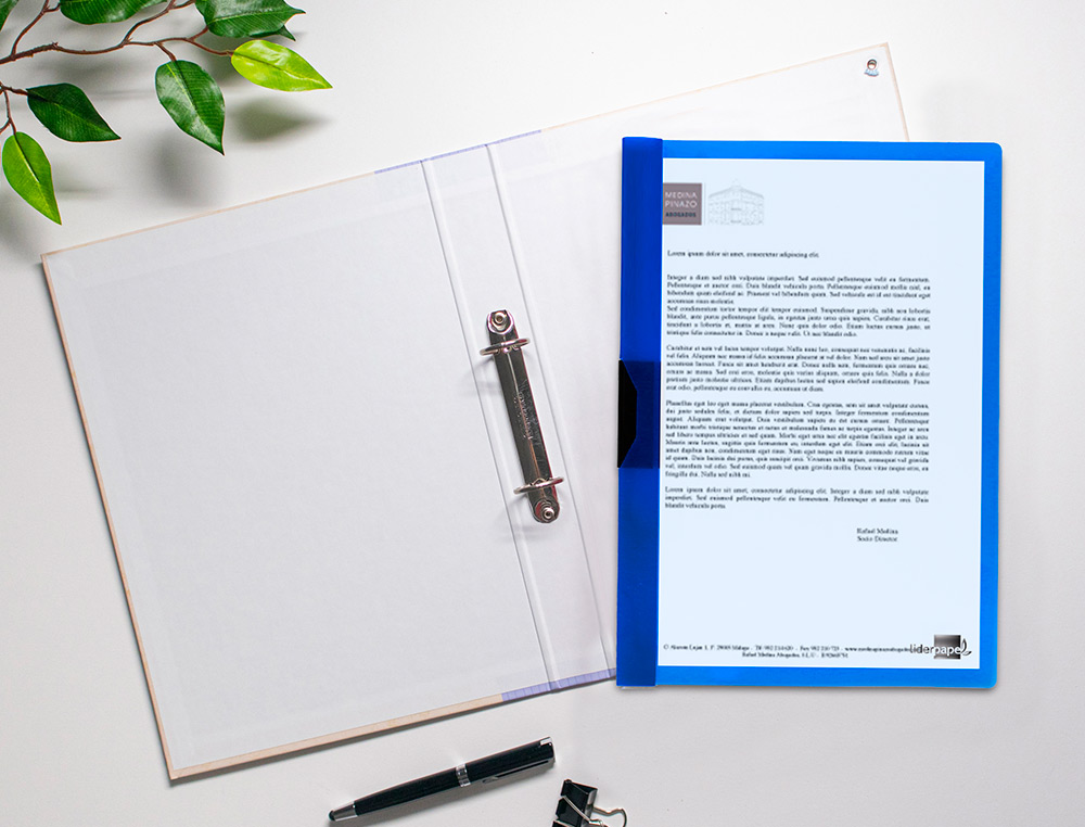 CARPETA LIDERPAPEL DOSSIER PINZA LATERAL POLIPROPILENO DIN A4 AZUL TRANSLUCIDO 60 HOJAS PINZA DESLIZANTE