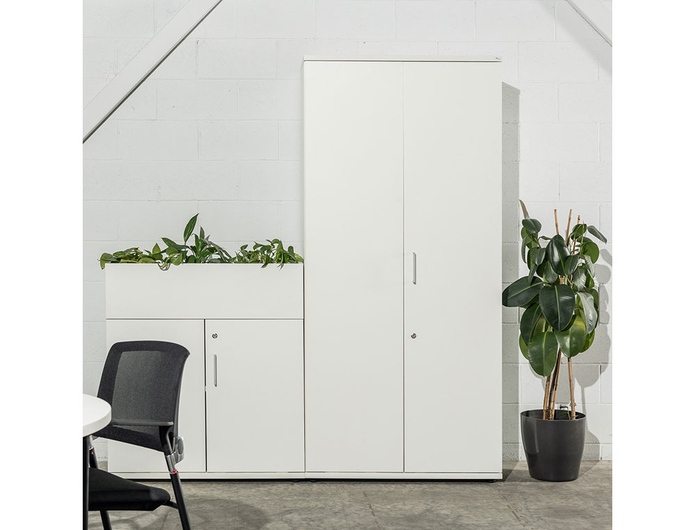 ARMARIO ROCADA CON CUATRO ESTANTES SERIE STORE 195X90X45 CM ACABADO GRIS/BLANCO