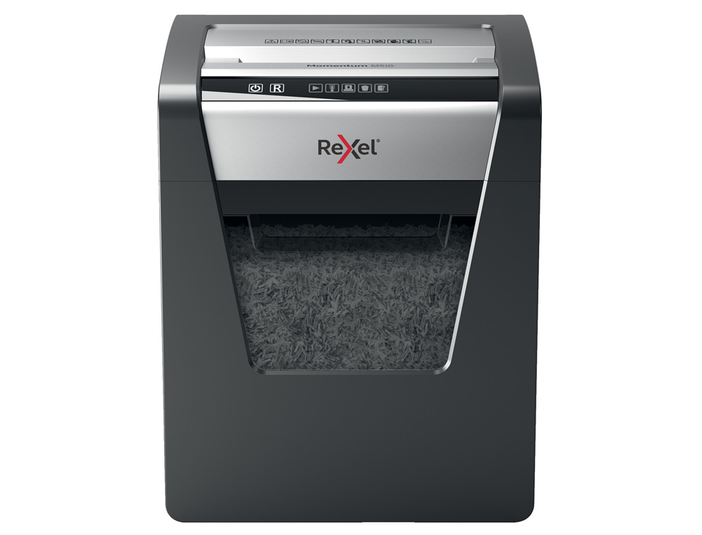 DESTRUCTORA DE DOCUMENTOS REXEL MOMENTUM M510 CAPACIDAD DE CORTE 10 HOJAS DESTRUYE GRAPAS Y CLIPS PAPELERA 23 L