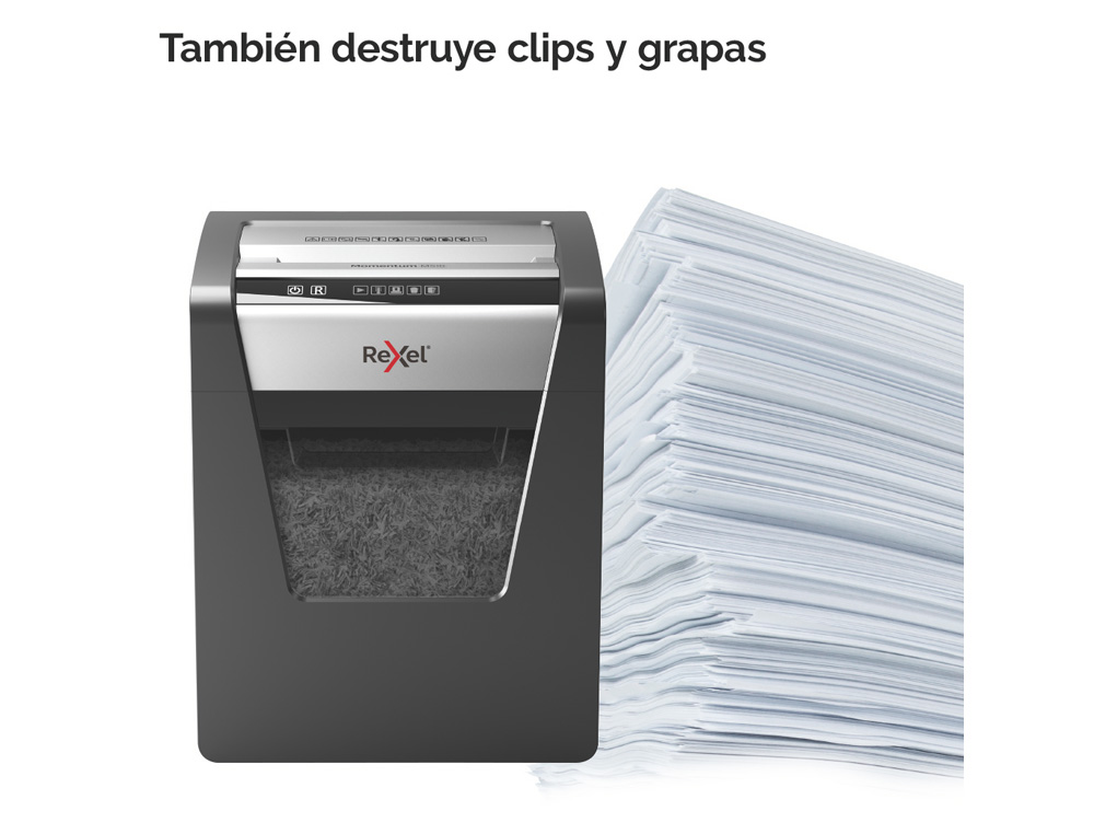 DESTRUCTORA DE DOCUMENTOS REXEL MOMENTUM M510 CAPACIDAD DE CORTE 10 HOJAS DESTRUYE GRAPAS Y CLIPS PAPELERA 23 L