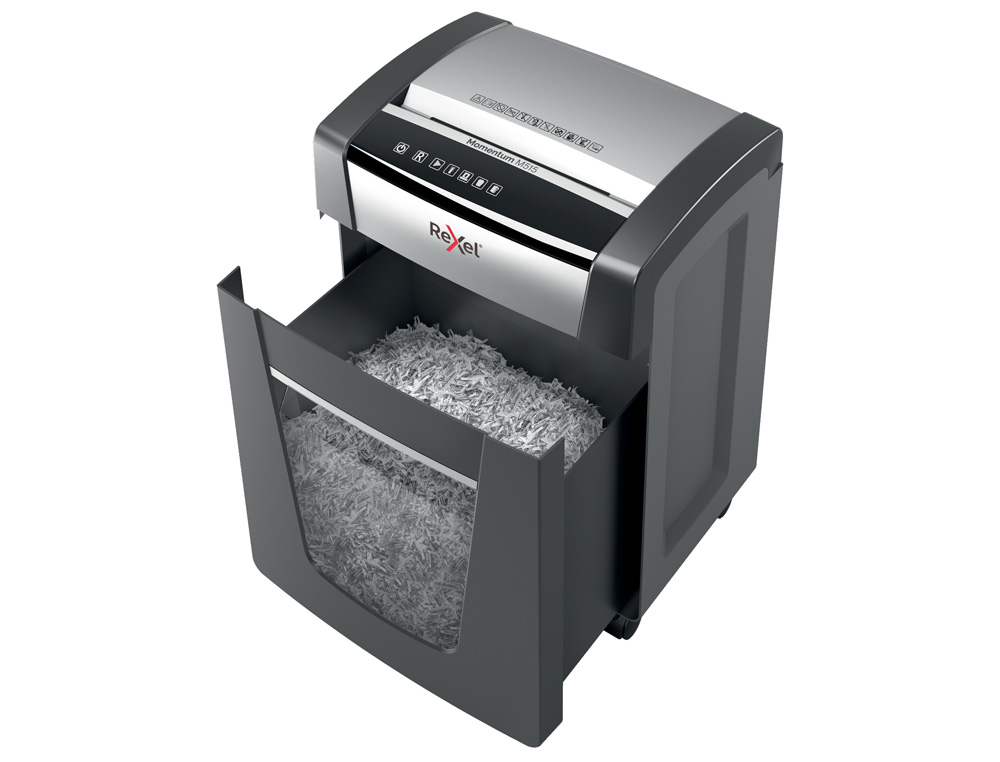 DESTRUCTORA DE DOCUMENTOS REXEL MOMENTUM M515 CAPACIDAD DE CORTE 15 HOJAS DESTRUYE GRAPAS Y CLIPS PAPELERA 30 L