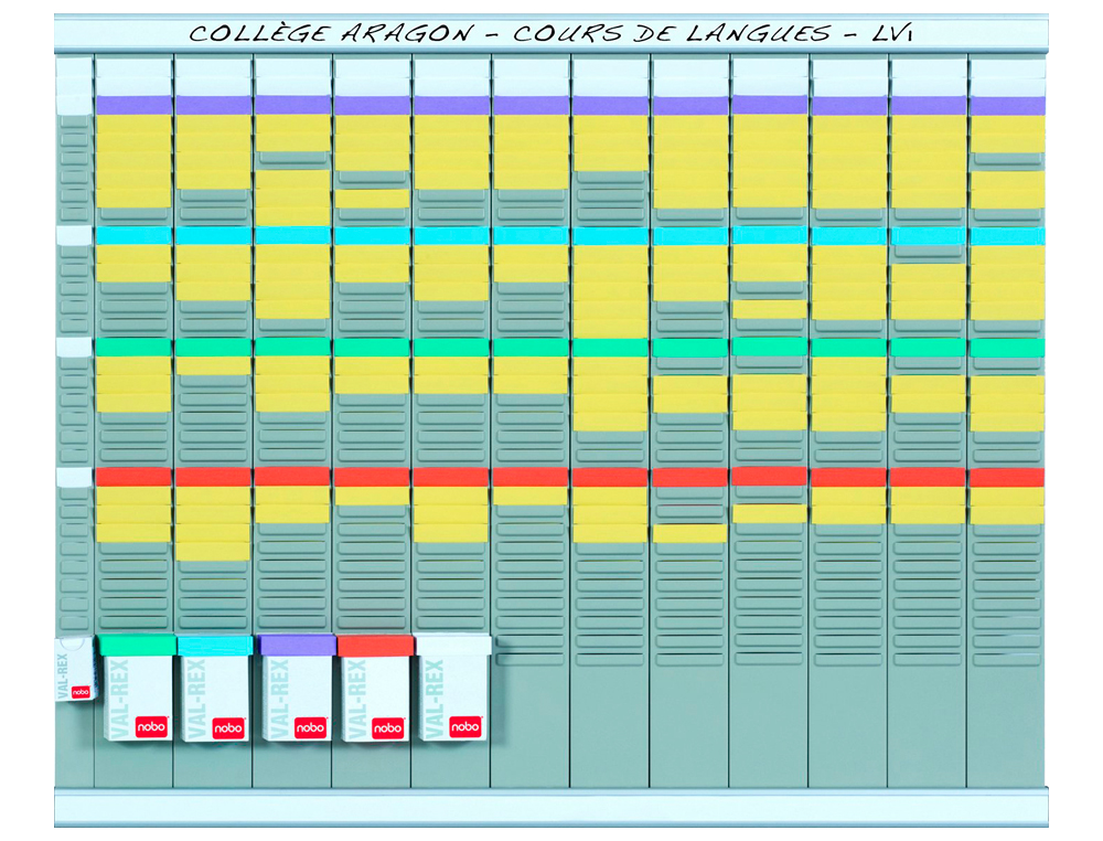 KIT PLANIFICACION DE TARJETAS T NOBO 66X80 CM 12 COLUMNAS 2X32 RANURAS + 500 TARJETAS T N2 COLORES SURTIDOS + 100