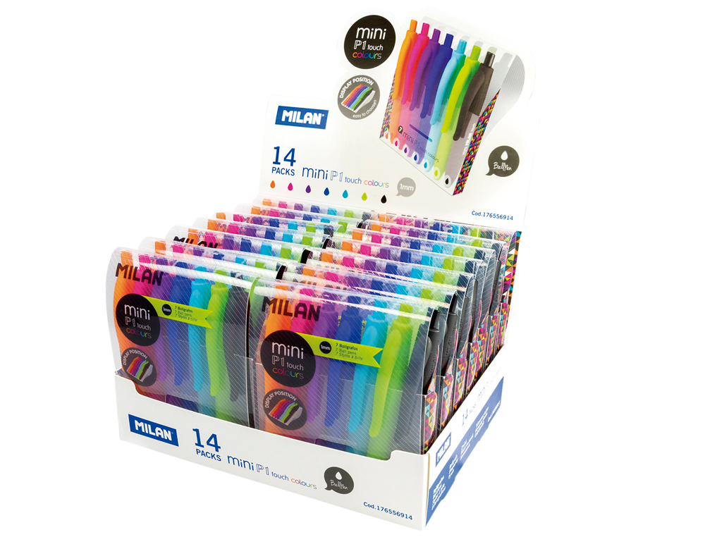 BOLIGRAFO MILAN P1 RETRACTIL 1 MM TOUCH MINI ESTUCHE DE 7 UNIDADES COLORES SURTIDOS EXPOSITOR DE 14 ESTUCHES