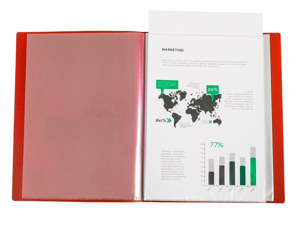 CARPETA LIDERPAPEL 80 FUNDAS CANGURO PP DIN A4 ROJO TRANSLUCIDO PORTADA Y LOMO PERSONALIZABLE