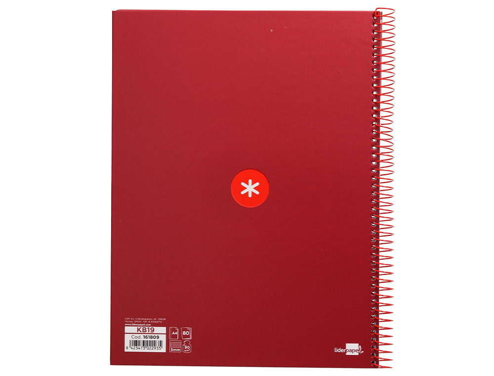 CUADERNO ESPIRAL A4 MICRO ANTARTIK TAPA FORRADA 80H 90 GR CUADRO 5MM 1 BANDA 4 TALADROS FRAMBUESA