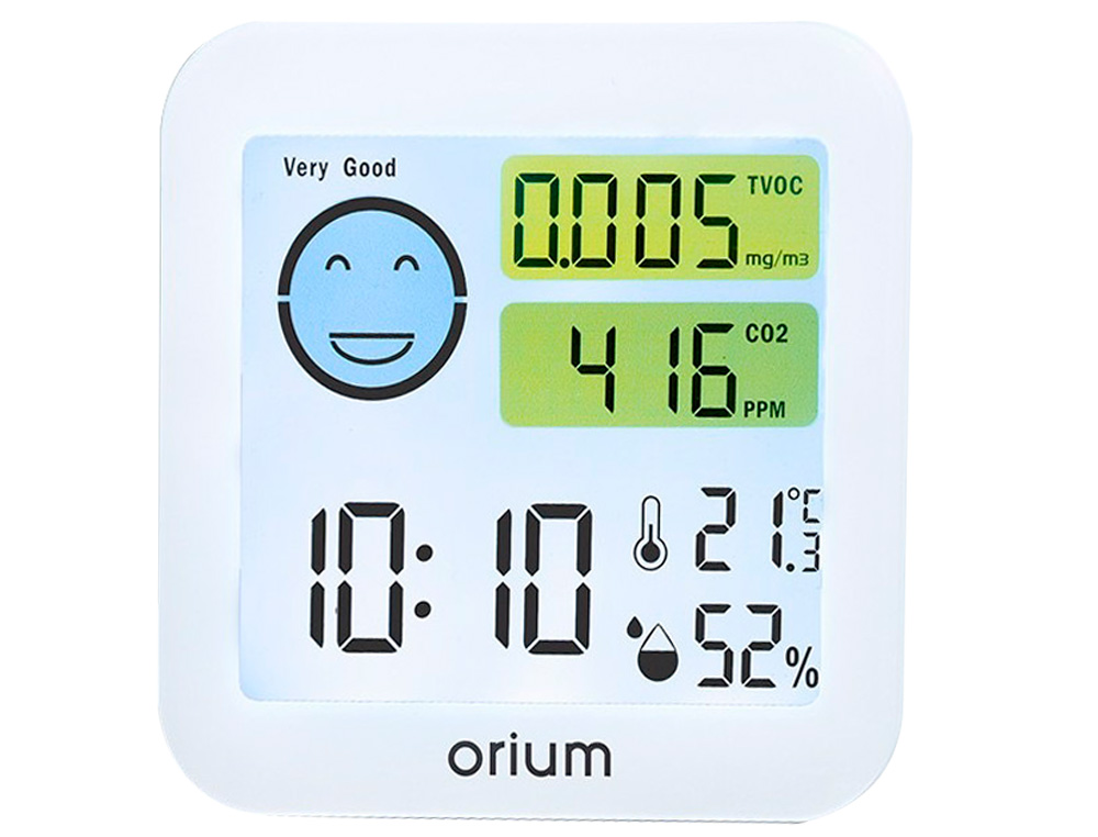 MEDIDOR DE AIRE ORIUM QUAELIS 20 MEDIDOR DE CO2 Y COV SUPERFICIE 30 M2 PANTALLA LCD COLOR BLANCO 8X2,5 X 8 CMS