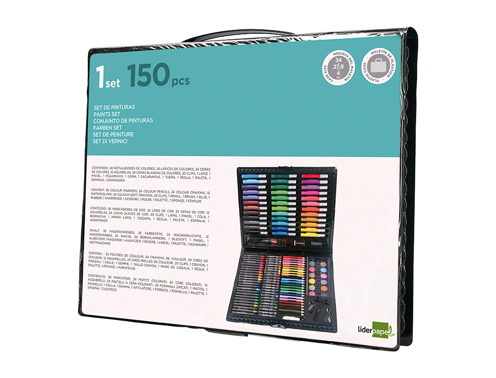 ESTUCHE DE PINTURA LIDERPAPEL PLASTICO 150 PIEZAS 36X31X4 CM