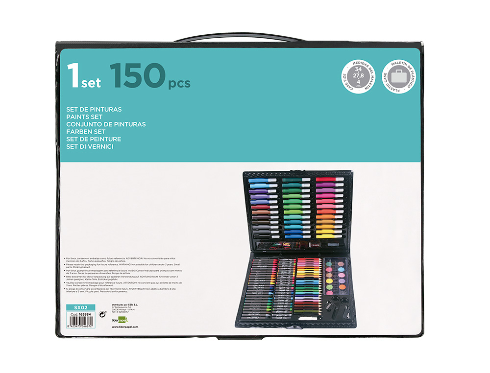 ESTUCHE DE PINTURA LIDERPAPEL PLASTICO 150 PIEZAS 36X31X4 CM