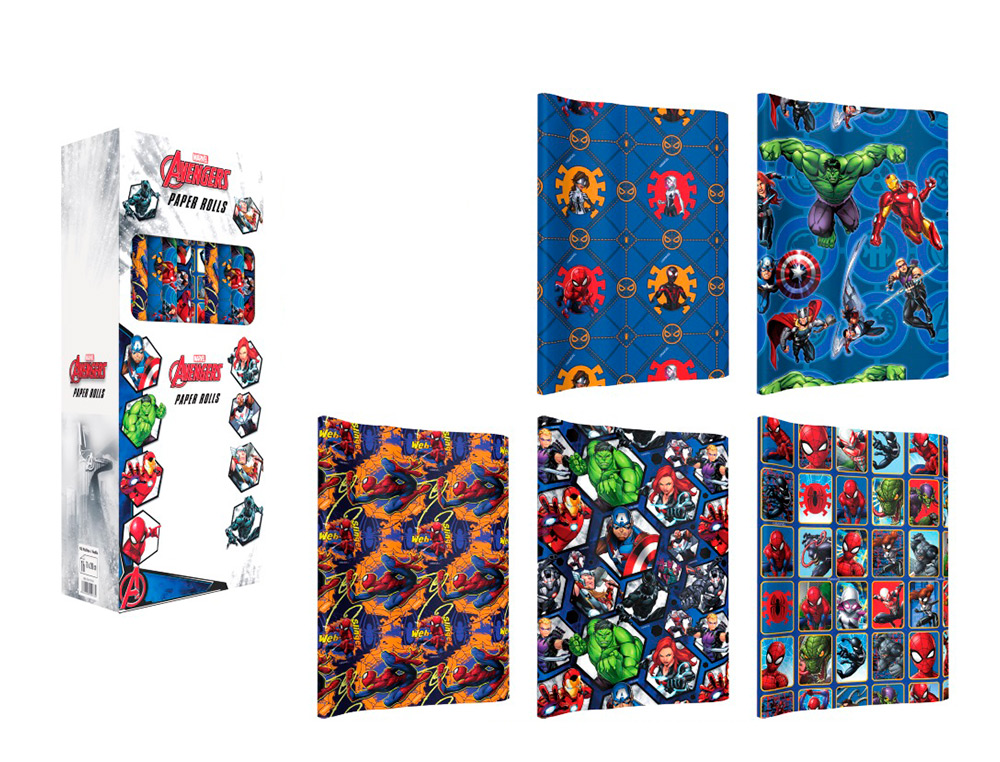PAPEL DE REGALO BASIKA MARVEL ROLLO ANCHO 70 CM LONGITUD 2 MT DISEOS SURTIDOS