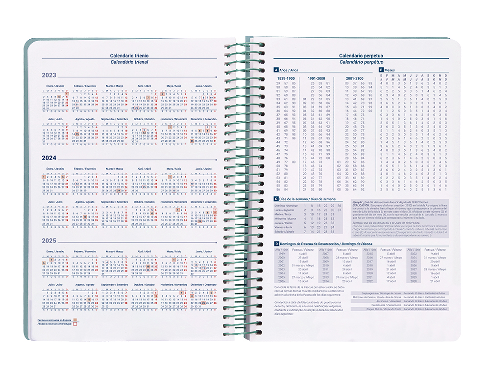 AGENDA ESPIRAL LIDERPAPEL CLASSIC A4 2024 DIA PAGINA PORTADA POLIPROPILENO PAPEL 70 GR COLOR VERDE