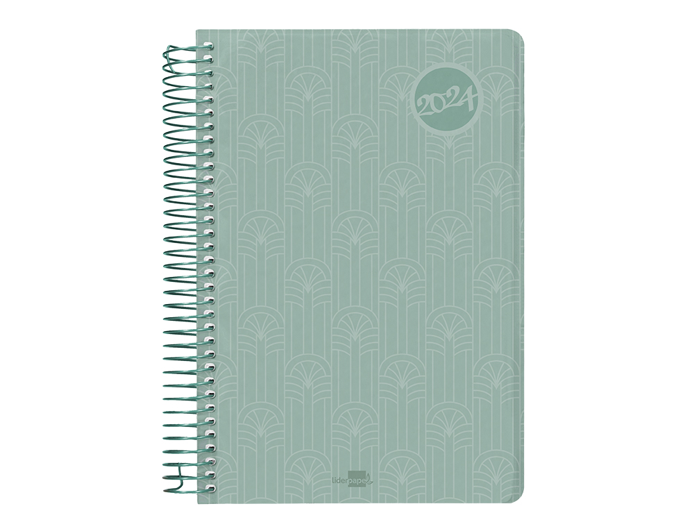 AGENDA ESPIRAL LIDERPAPEL CLASSIC A4 2024 DIA PAGINA PORTADA POLIPROPILENO PAPEL 70 GR COLOR VERDE