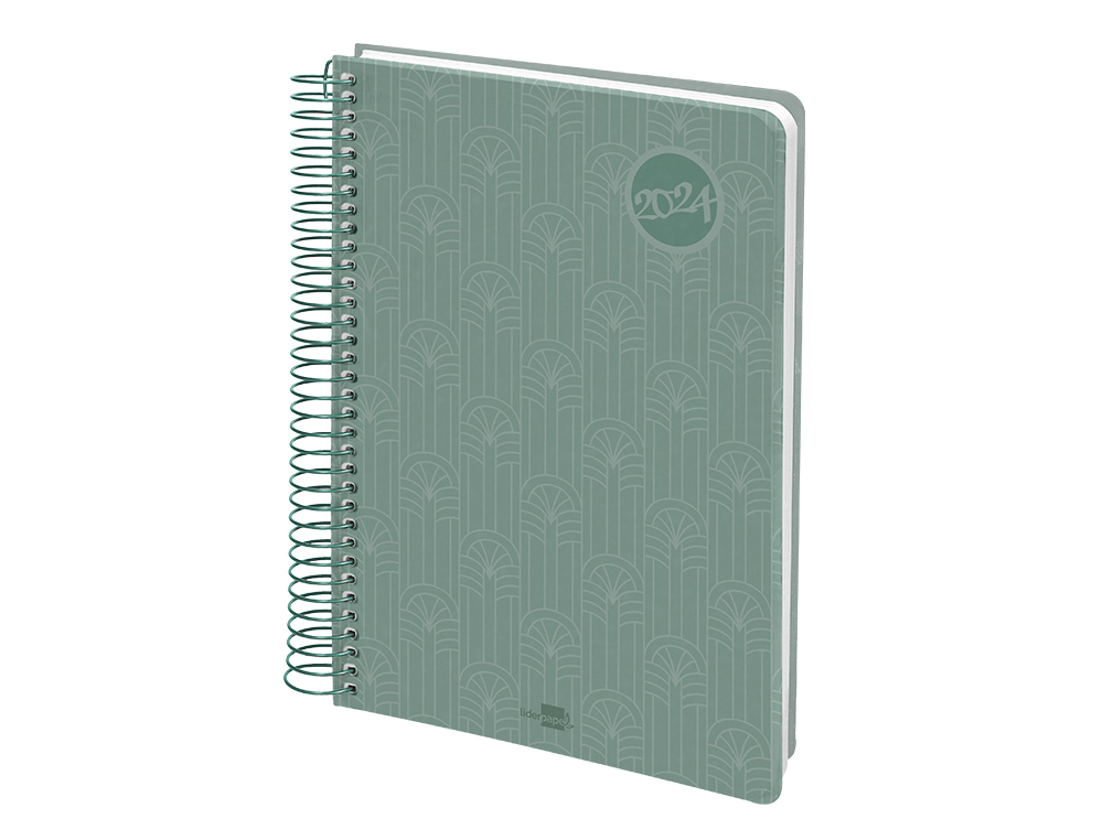AGENDA ESPIRAL LIDERPAPEL CLASSIC A4 2024 DIA PAGINA PORTADA POLIPROPILENO PAPEL 70 GR COLOR VERDE