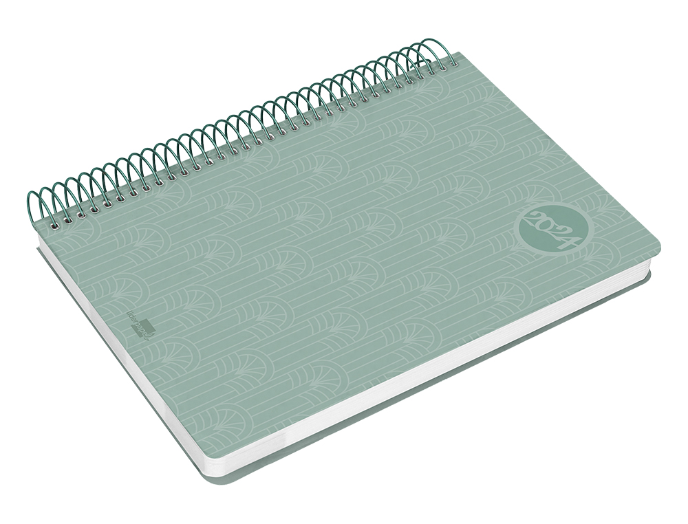 AGENDA ESPIRAL LIDERPAPEL CLASSIC A4 2024 DIA PAGINA PORTADA POLIPROPILENO PAPEL 70 GR COLOR VERDE