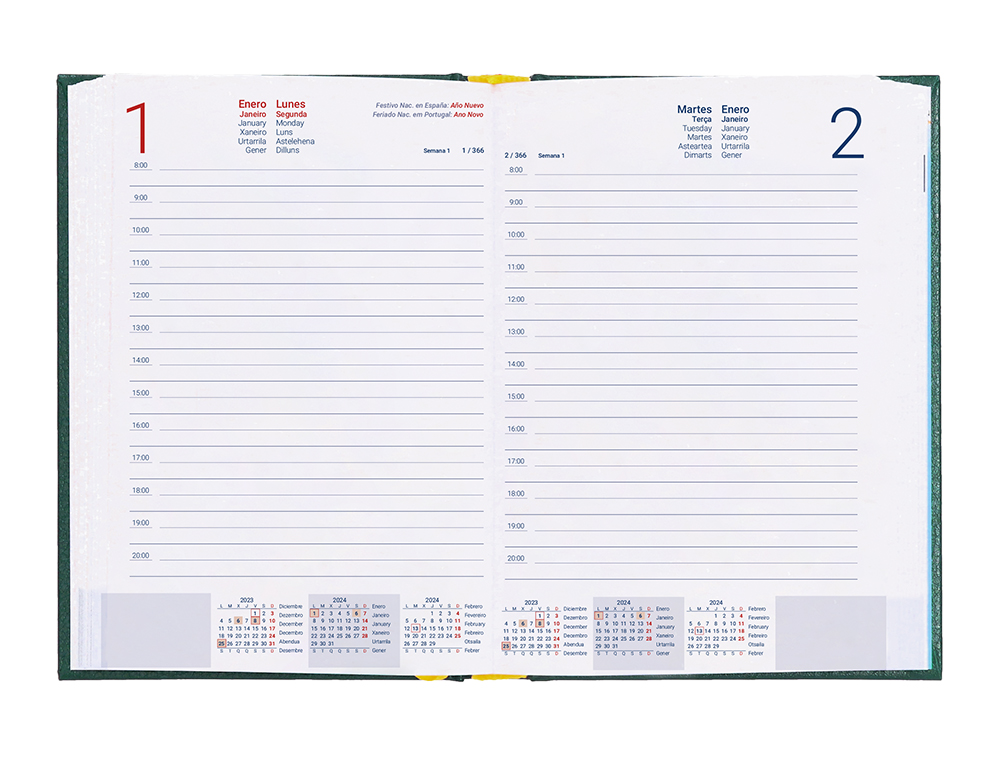AGENDA ENCUADERNADA LIDERPAPEL CORFU 15X21 CM 2024 DIA PAGINA COLOR VERDE PAPEL 60 GR