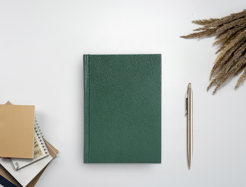 AGENDA ENCUADERNADA LIDERPAPEL CORFU 15X21 CM 2024 DIA PAGINA COLOR VERDE PAPEL 60 GR