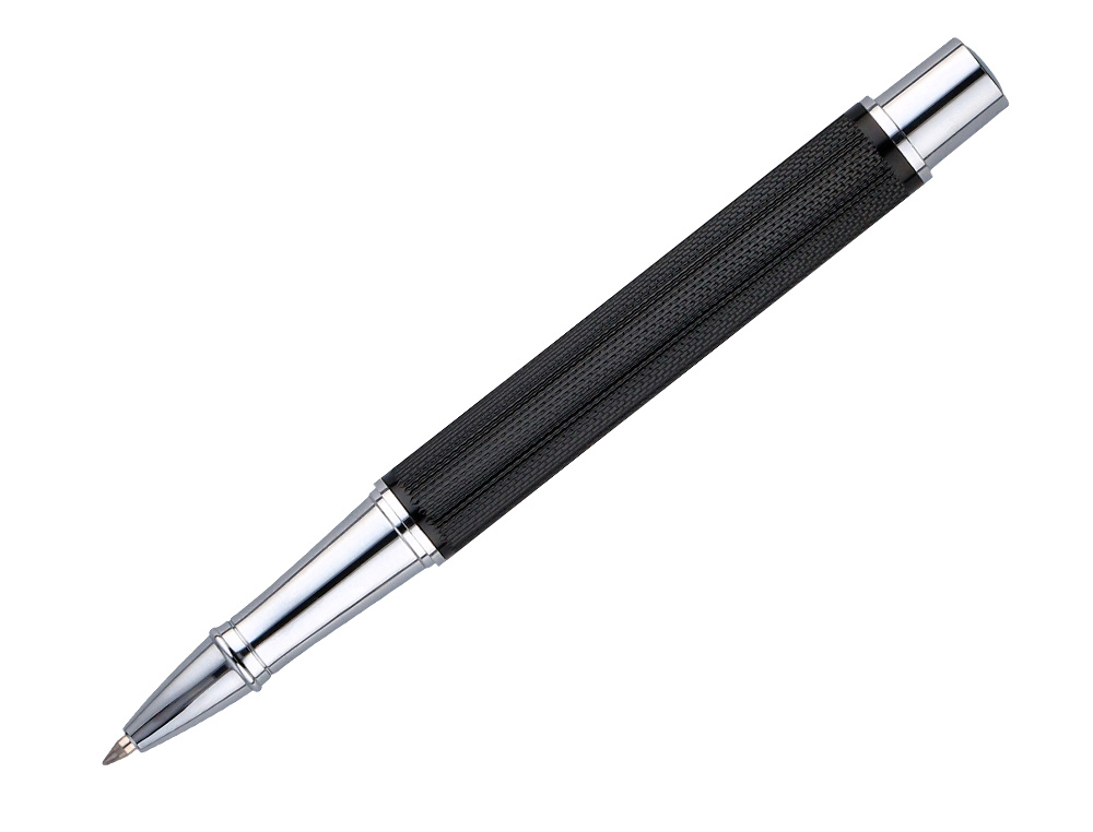 ROLLER Y ESTUCHE BELIUS TURBO ALUMINIO TEXTURA PUNTEADA NEGRO PLATEADO TINTA AZUL CAJA DE DISEO