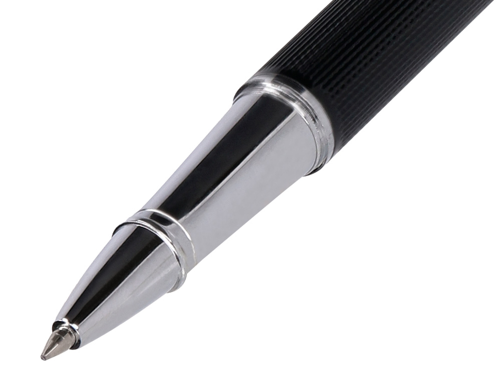 ROLLER Y ESTUCHE BELIUS TURBO ALUMINIO TEXTURA PUNTEADA NEGRO PLATEADO TINTA AZUL CAJA DE DISEO