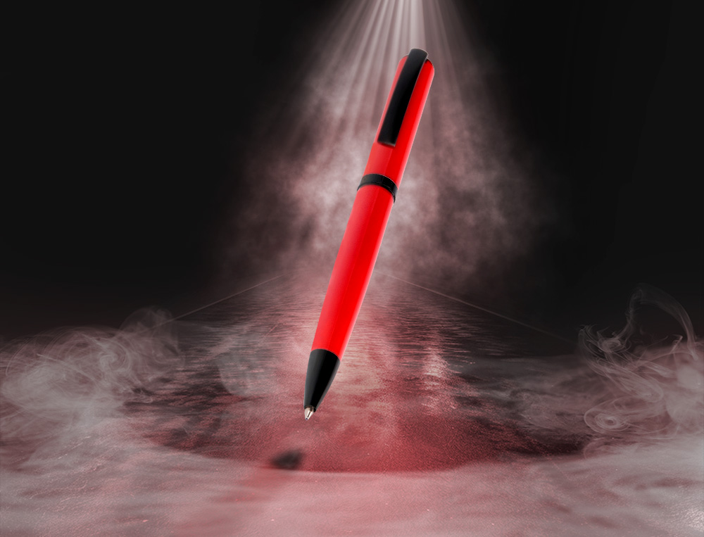 BOLIGRAFO BELIUS TURBO ALUMINIO COLOR ROJO Y NEGRO TINTA AZUL CAJA DE DISEO
