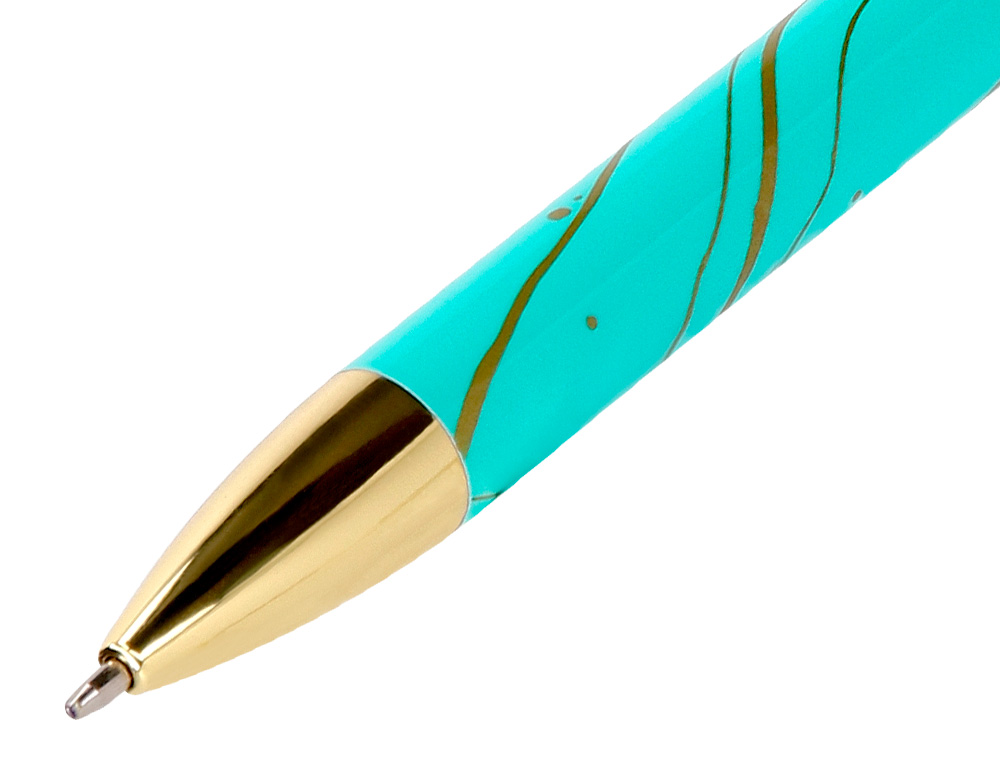 BOLIGRAFO BELIUS AQUA ALUMINIO COLOR TURQUESA Y DORADO TINTA AZUL CAJA DE DISEO