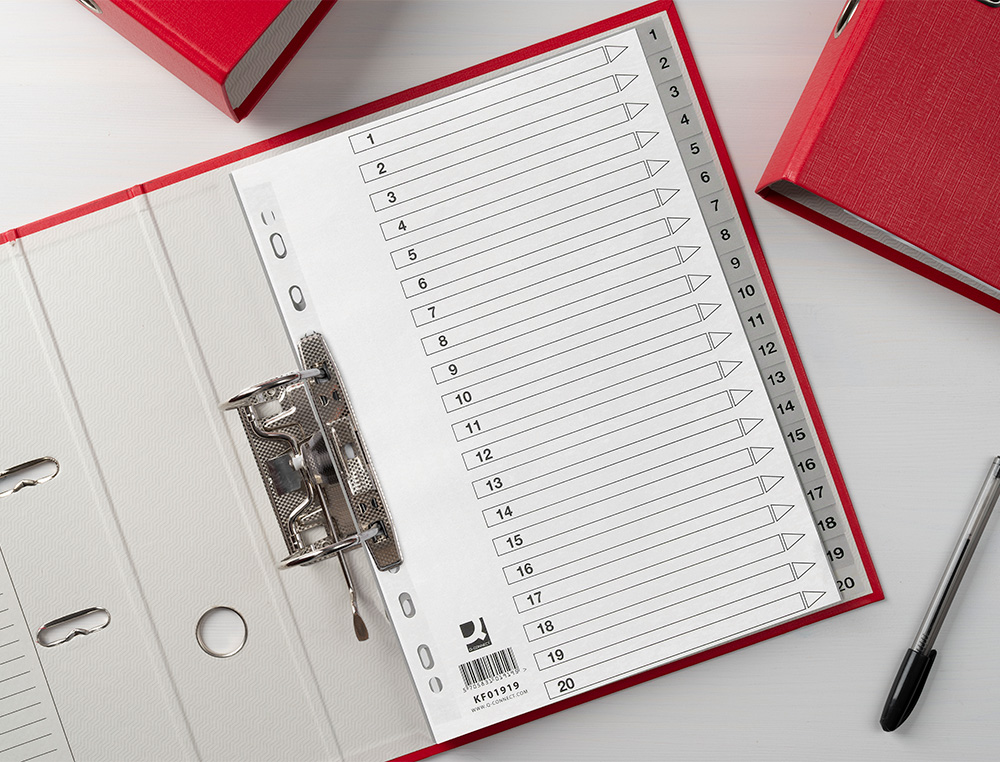 SEPARADOR NUMERICO Q-CONNECT PLASTICO 1-20 JUEGO DE 20 SEPARADORES DIN A4 MULTITALADRO