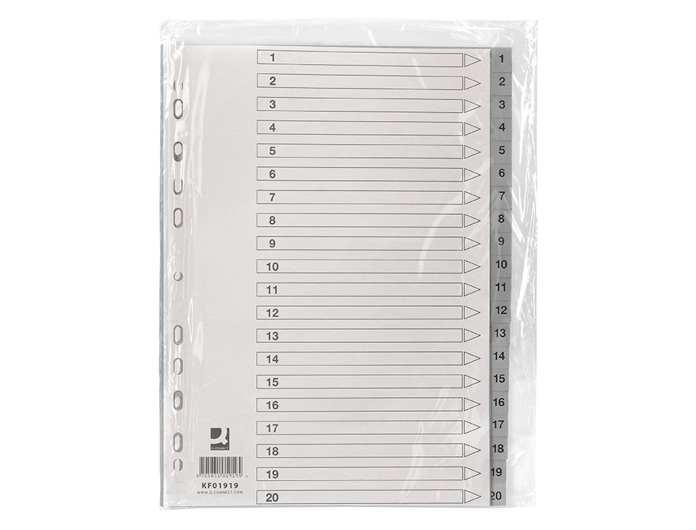 SEPARADOR NUMERICO Q-CONNECT PLASTICO 1-20 JUEGO DE 20 SEPARADORES DIN A4 MULTITALADRO